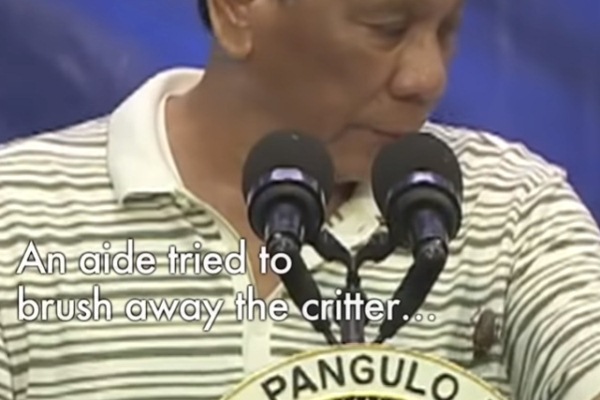 صورة من الفيديو تظهر الحشرة تتجول أثناء إلقاء دوتيرتي خطابه
