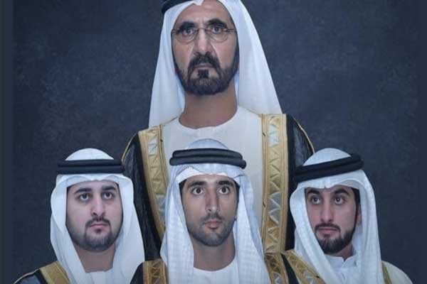 صورة مركبة لحاكم دبي وأبنائه الثلاثة الذين يحتفلون اليوم بزواجهم حمدان ومكتوم وأحمد