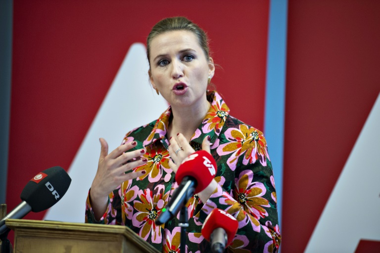 رئيسة الاشتراكيين-الديموقراطيين ميتا فردريكسن في 1 مايو 2019 في البورغ بالدنمارك