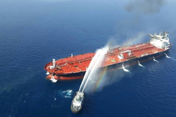 صورة وزعتها وكالة الأنباء الإيرانية تسنيم لناقلة نفط نروجية تعرضت لهجوم في بحر عمان في 13 يونيو 2019