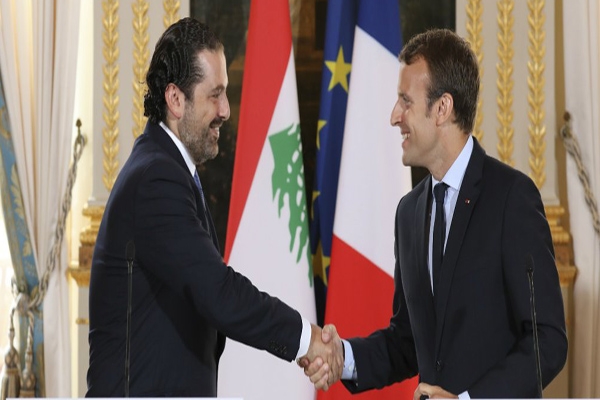 الرئيس الفرنسي إيمانويل ماكرون ورئيس الوزراء اللبناني سعد الحريري