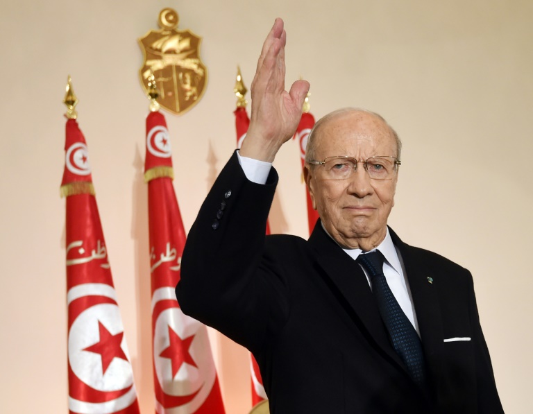 الرئيس التونسي الباجي قايد السبسي في 14 كانون الثاني/يناير 2015
