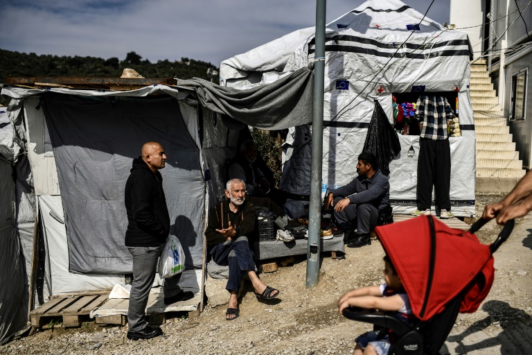 جانب من مخيم موريا للمهاجرين في جزيرة ليسبوس اليونانية في 20 مارس 2019