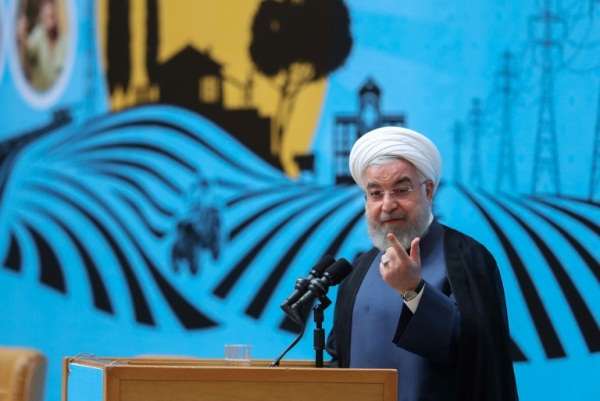 الرئيس الإيراني حسن روحاني خلال إلقائه خطابا في العاصمة طهران الاثنين 26 أغسطس 2019