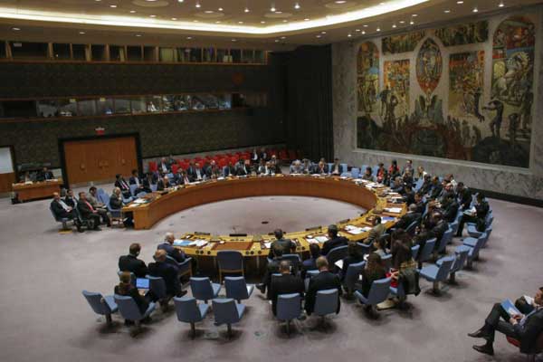 لقطة عامة من اجتماع لمجلس الأمن الدولي في نيويورك بتاريخ 12 إبريل 2017
