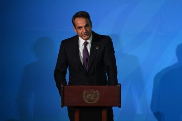 رئيس الوزراء اليوناني كيرياكوس ميتسوتاكيس متحدثاً في قمة المناخ التي استضافتها الأمم المتحدة في 23 أيلول/سبتمبر 2019