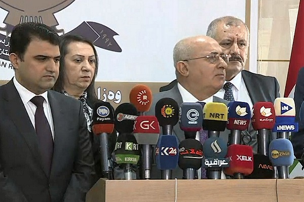 وزير المالية في اقليم كردستان خلال مؤتمره الصحافي