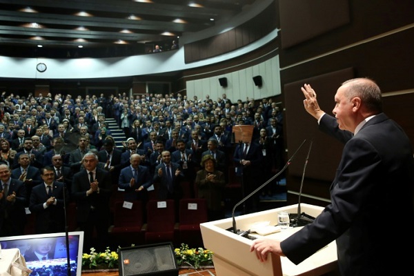 إردوغان متحدثا إلى أعضاء الحزب الحاكم العدالة والتنمية في أنقرة، 26 ديسمبر 2019