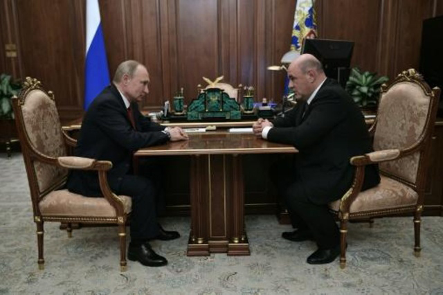لقاء بين الرئيس الروسي فلاديمير بوتين ورئيس الحكومة المقترح ميخائيل ميشوستين في موسكو، 15 يناير 2020