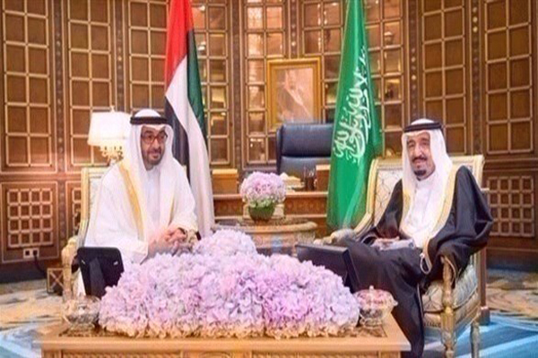 الملك سلمان خلال اجتماع مع محمد بن زايد