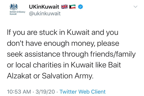 التغريدة المحذوفة للسفارة البريطانية في الكويت