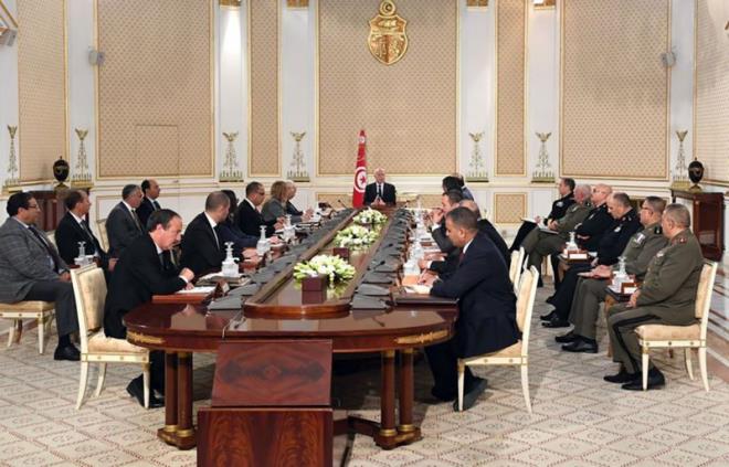 جانب من اجتماع مجلس الأمن القومي التونسي برئاسة قيس سعيد