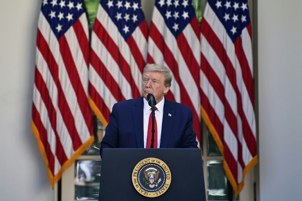 الرئيس الأميركي دونالد ترمب في حديقة البيت الأبيض في 7 مايو 2020