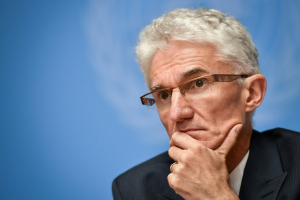 مساعد الأمين العام للأمم المتحدة للشؤون الإنسانية مارك لوكوك في جنيف في 10 سبتمبر 2018