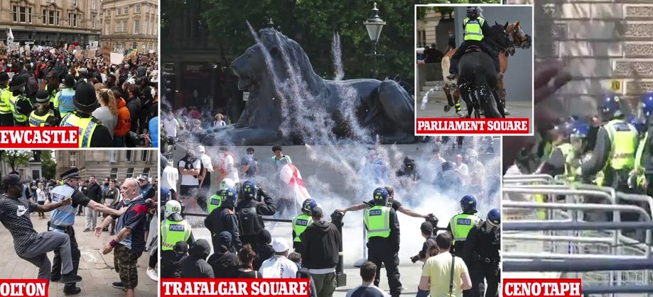 لقطات من مواجهات الشرطة البريطانية مع احتجاجات السبت 