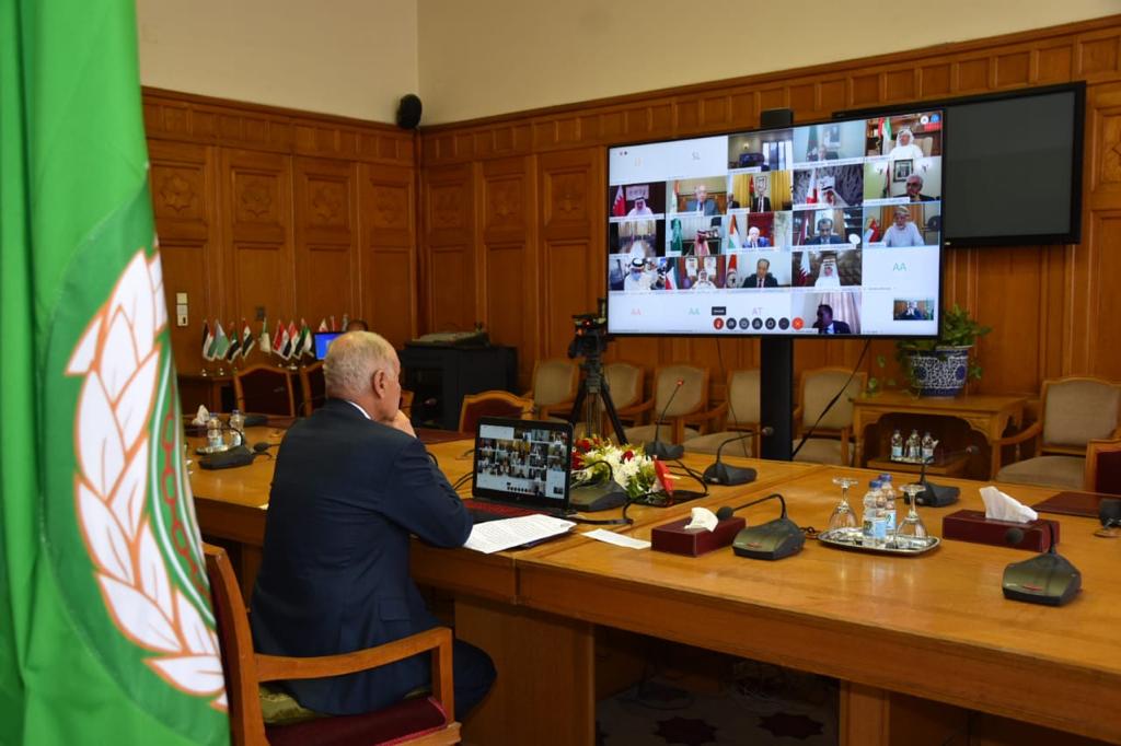 وزراء الخارجية العرب خلال اجتماع طارئ عقد عبر تقنية الفيديو كونفرنس
