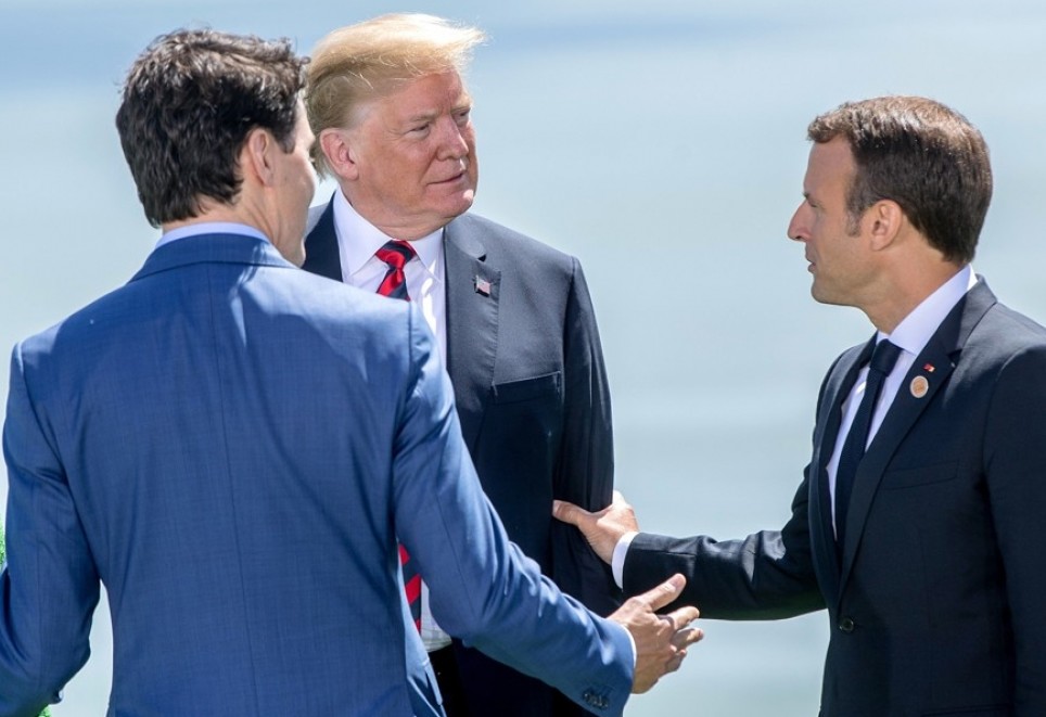 ترمب رفقة ماكرون وترودو خلال قمة G7 في كيبيك في العام 2018