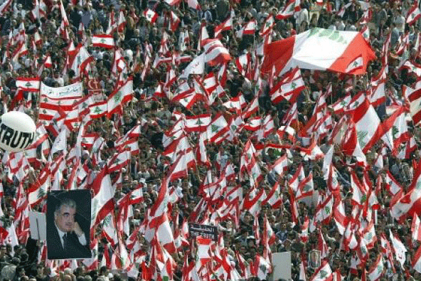 عمت التظاهرات لبنان في مارس 2005 مطالبة بوضع حد للاحتلال السوري ومحاكمة قتلة الحريري، والصورة يوم 7 مارس