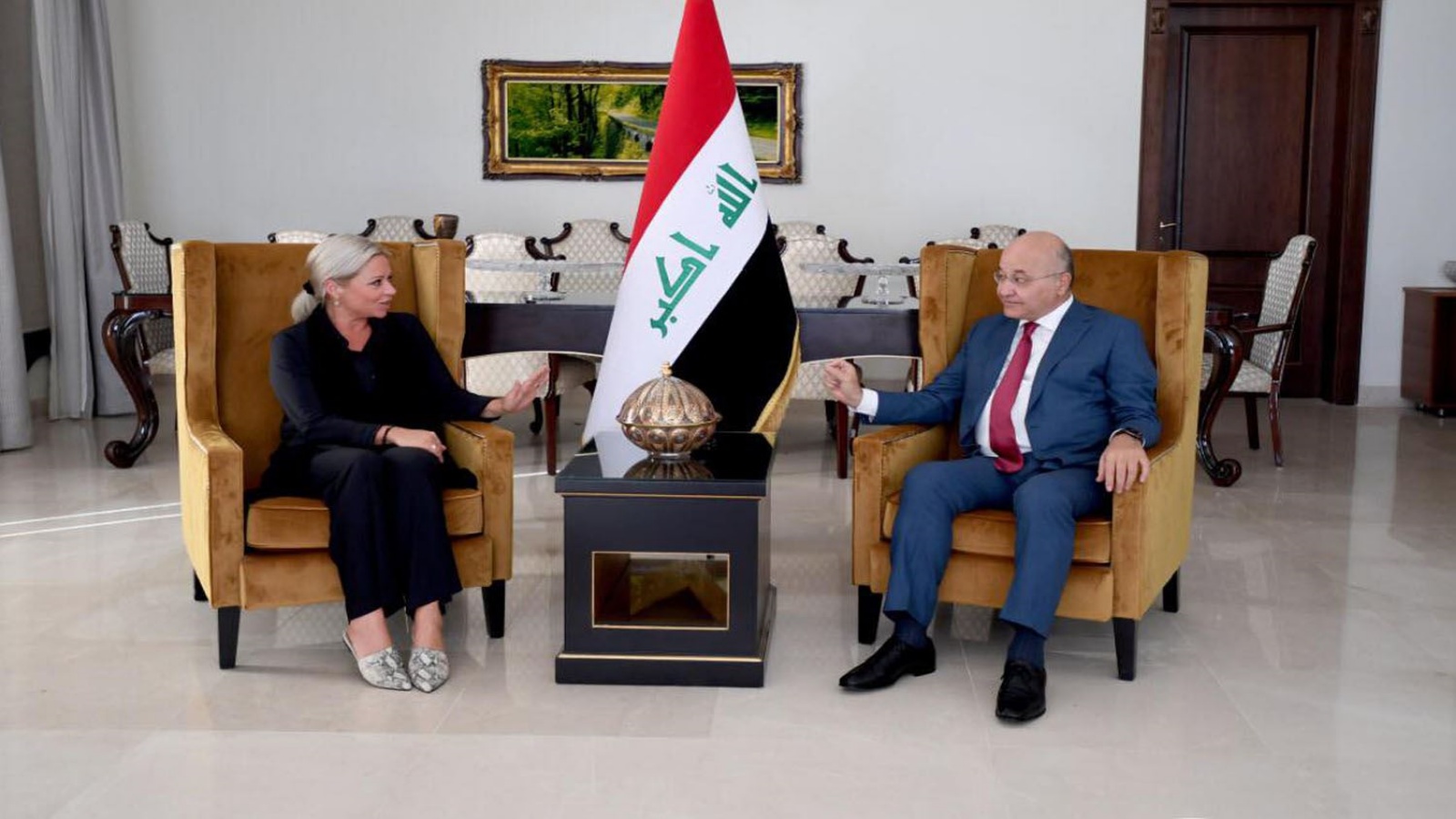 بلاسخارت مجتمعة مع الرئيس العراقي في مدينة السليمانية الشمالية الاحد