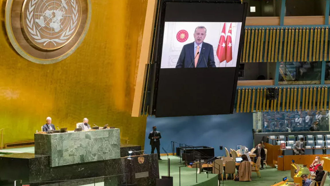 الرئيس التركي معلنًا أمام الجمعية العامة للأمم المتحدة الثلاثاء استعداد تركيا لمفاوضات استطلاعية مع اليونان