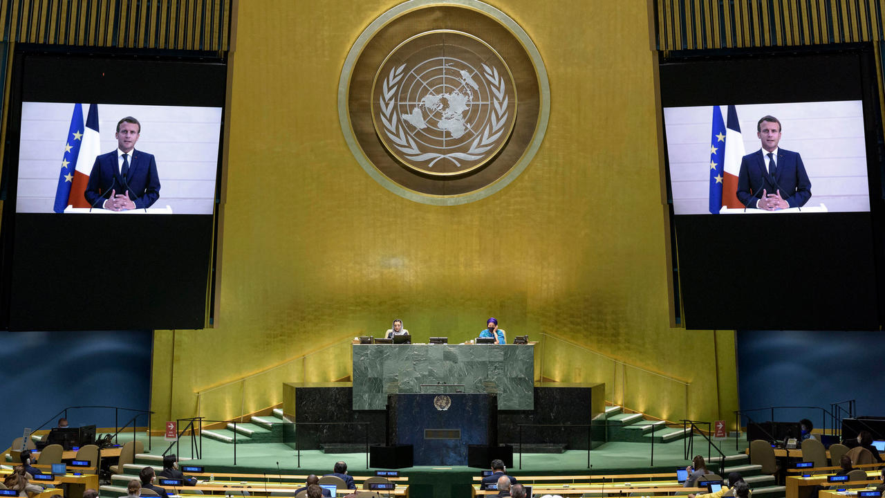 صورة وزّعتها الأمم المتحدة خلال بث تسجيل لكلمة ماكرون أمام الجمعية العامة في 22 أيلول/سبتمبر 2020