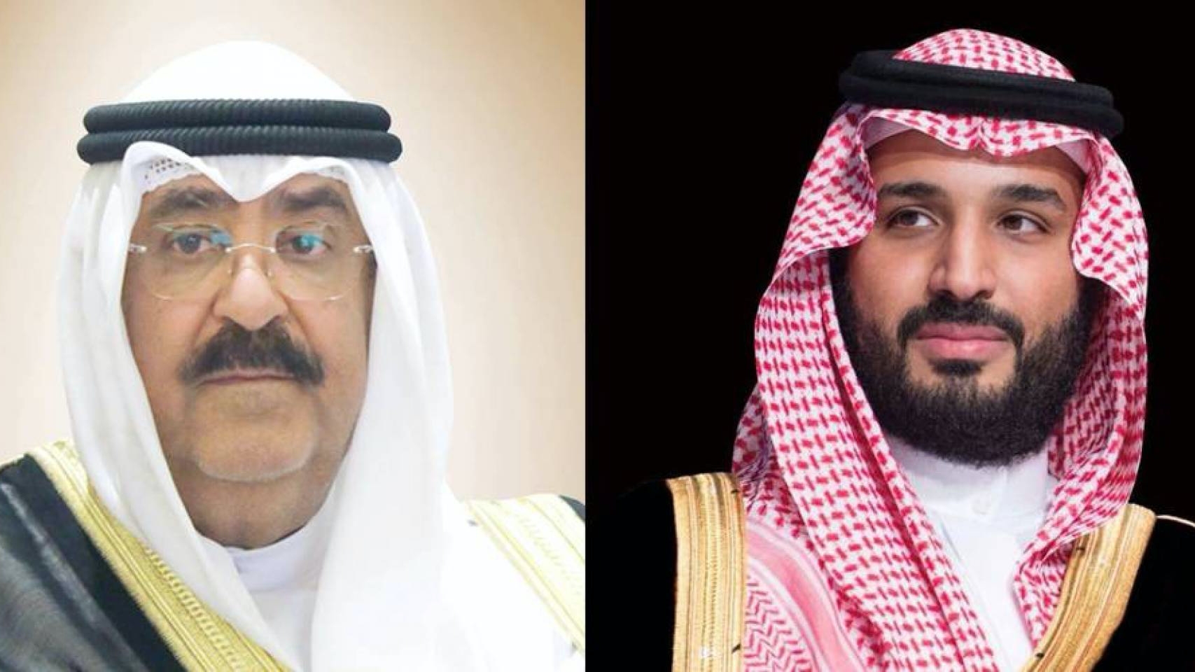 الأمير محمد بن سلمان (يمين) والشيخ مشعل الأحمد 
