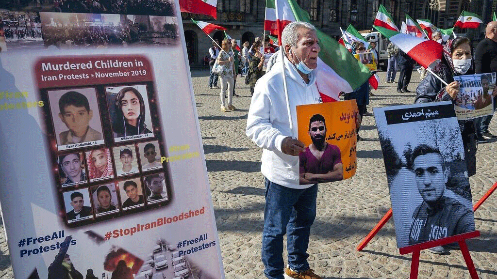 من تظاهرة نظمت في أمستردام في 13 أيلول/سبتمبر 2020 احتجاجاً على التعسف في تطبيق أحكام الإعدام في إيران