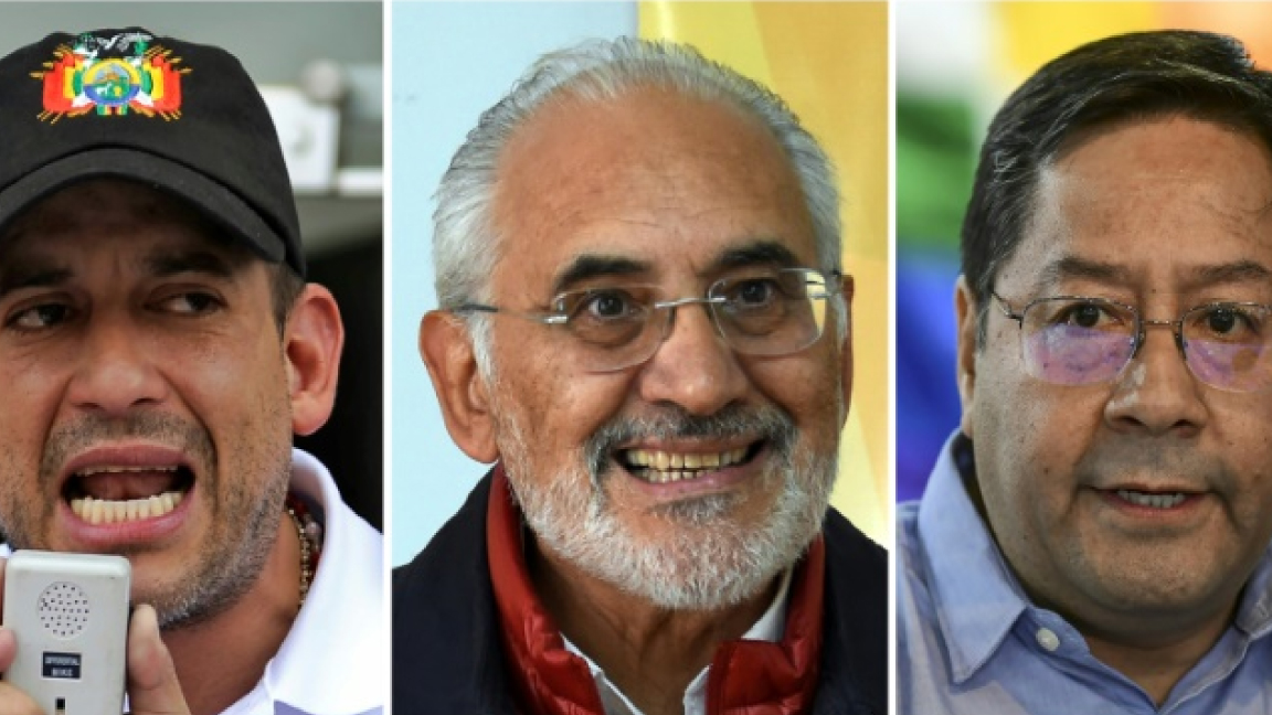 المرشحون للانتخابات الرئاسية البوليفية فرناندو كاماشو (يسار) وكارلوس ميسا (وسط) ولويس آرسي