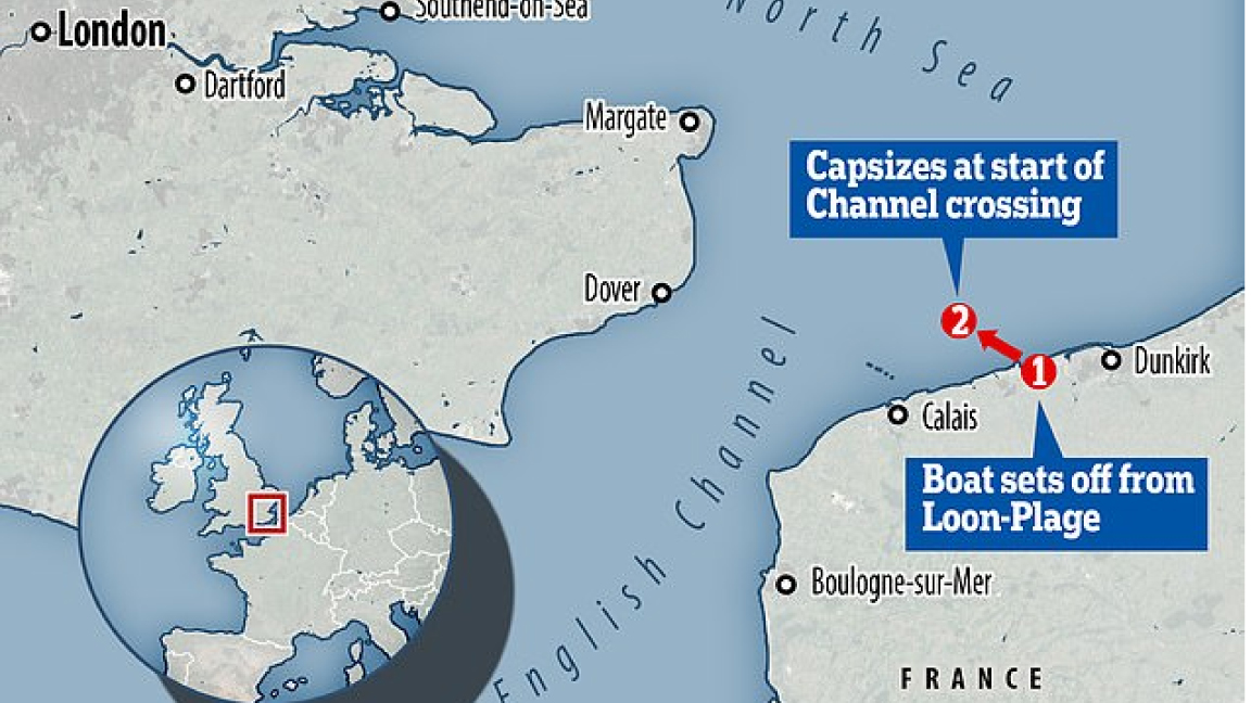 منطقة غرق قارب المهاجرين قبالة ميناء دنكيرك الفرنسي 