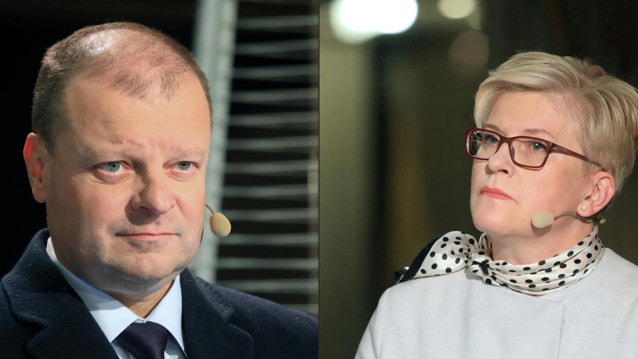 رئيس الوزراء الليتواني سوليوس سكيفرنيليس ووزيرة المالية السابقة إينغريدا سيمونت في 23 تشرين الأول/أكتوبر 2020