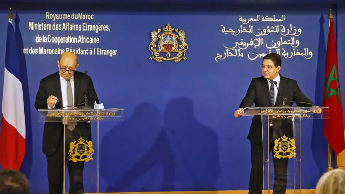 وزير الخارجية المغربي ناصر بوريطة ونظيره الفرنسي جان ايف لودريان في الرباط الإثنين