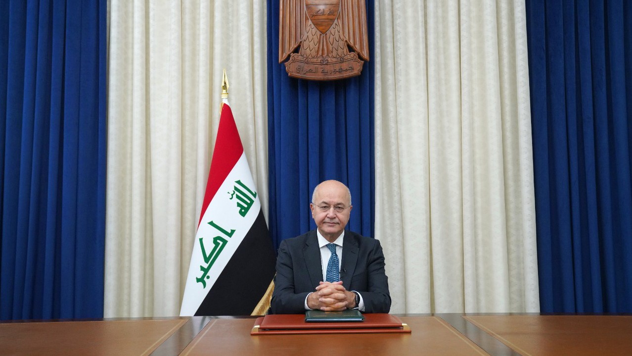 الرئيس العراقي برهم صالح خلال مشاركته بقمة المناخ الافتراضية السبت