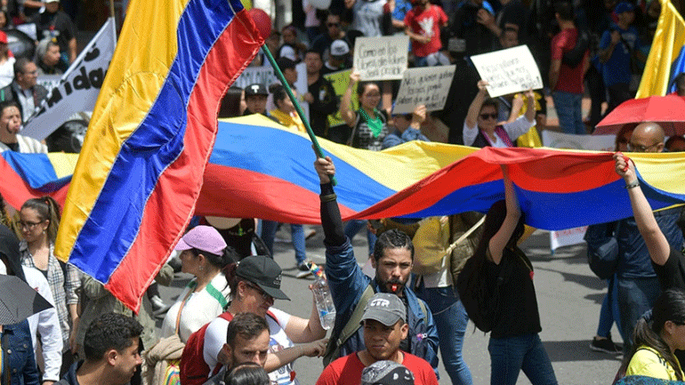 من تظاهرات الاحتجاج على سوء الأوضاع المعيشية في كولومبيا