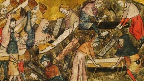 لوحة تمثل عملية دفن موتى وباء الطاعون الأسود في منتصف القرن الرابع عشر