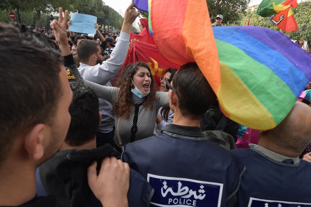 مظاهرة لمجموعة من النشطاء المدافعين عن حقوق المثليين في تونس. فبراير 2021