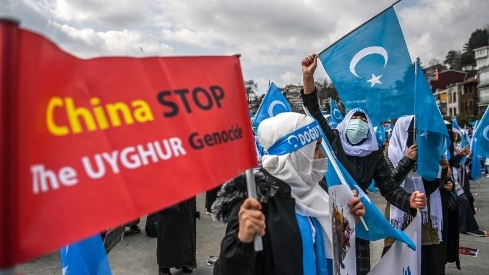 جانب من تظاهرة مناهضة للممارسات الصينية بحق الايغور