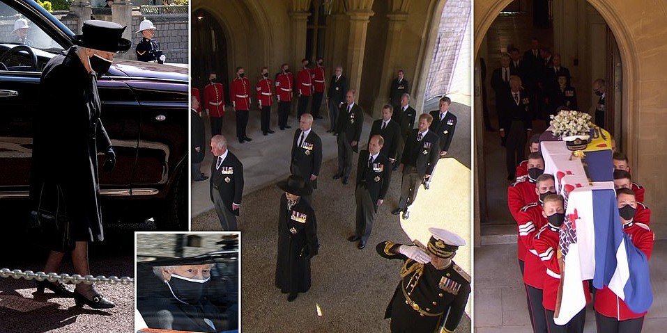 ملكة بريطانيا خلال تشييع جنازة دوق إدنبره السبت