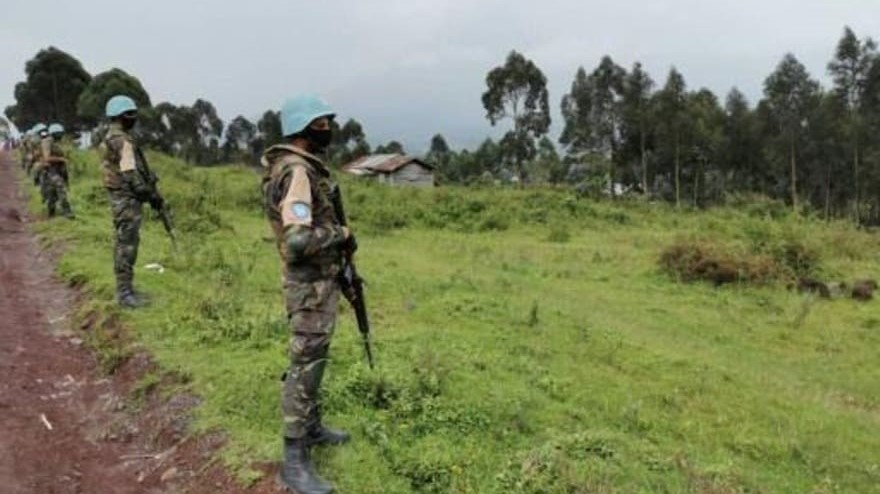 جنود مغاربة ضم قوات بعثة منظمة الأمم المتحدة لتحقيق الاستقرار في جمهورية الكونغو الديموقراطية (مونسكو) يمشطون المنطقة في حديقة فيرونغا قرب غوما في 22 شباط/فبراير 2021
