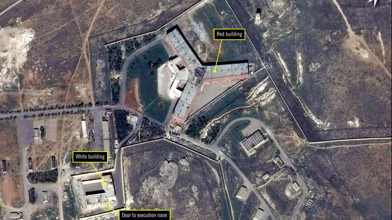 صورة موزعة من مركز فرنسي للأبحاث الفضائية تظهر سجن صيدنايا السوري
