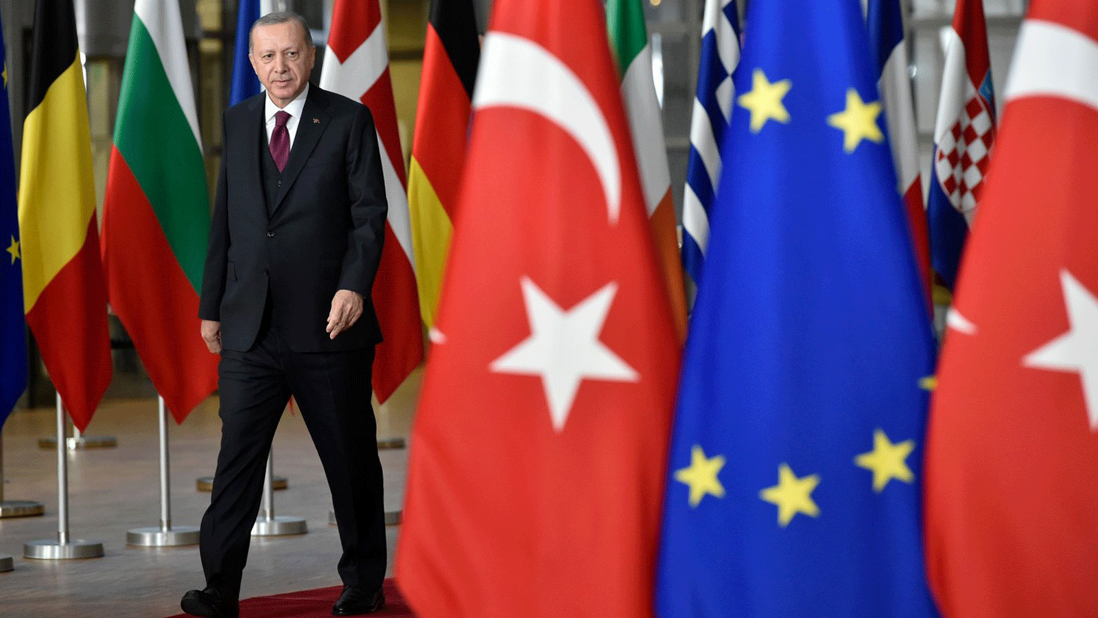 الرئيس التركي رجب طيب أردوغان يصل قبل لقاء مع رئيس المفوضية الأوروبية شارل ميشيل، في مقر الاتحاد الأوروبي في بروكسل، بلجيكا، 9 آذار/مارس 2020