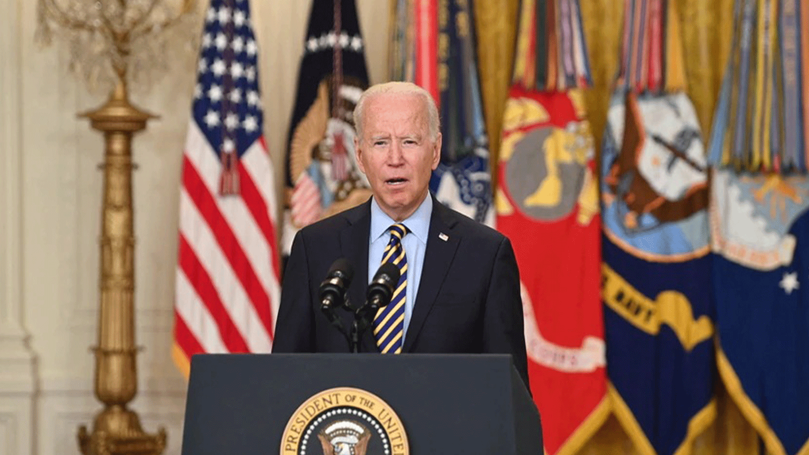 الرئيس الأميركي جو بايدن يتحدث عن انسحاب القوات الأميركية من أفغانستان، في الغرفة الشرقية للبيت الأبيض/ واشنطن، 8 تموز/يوليو 2021.