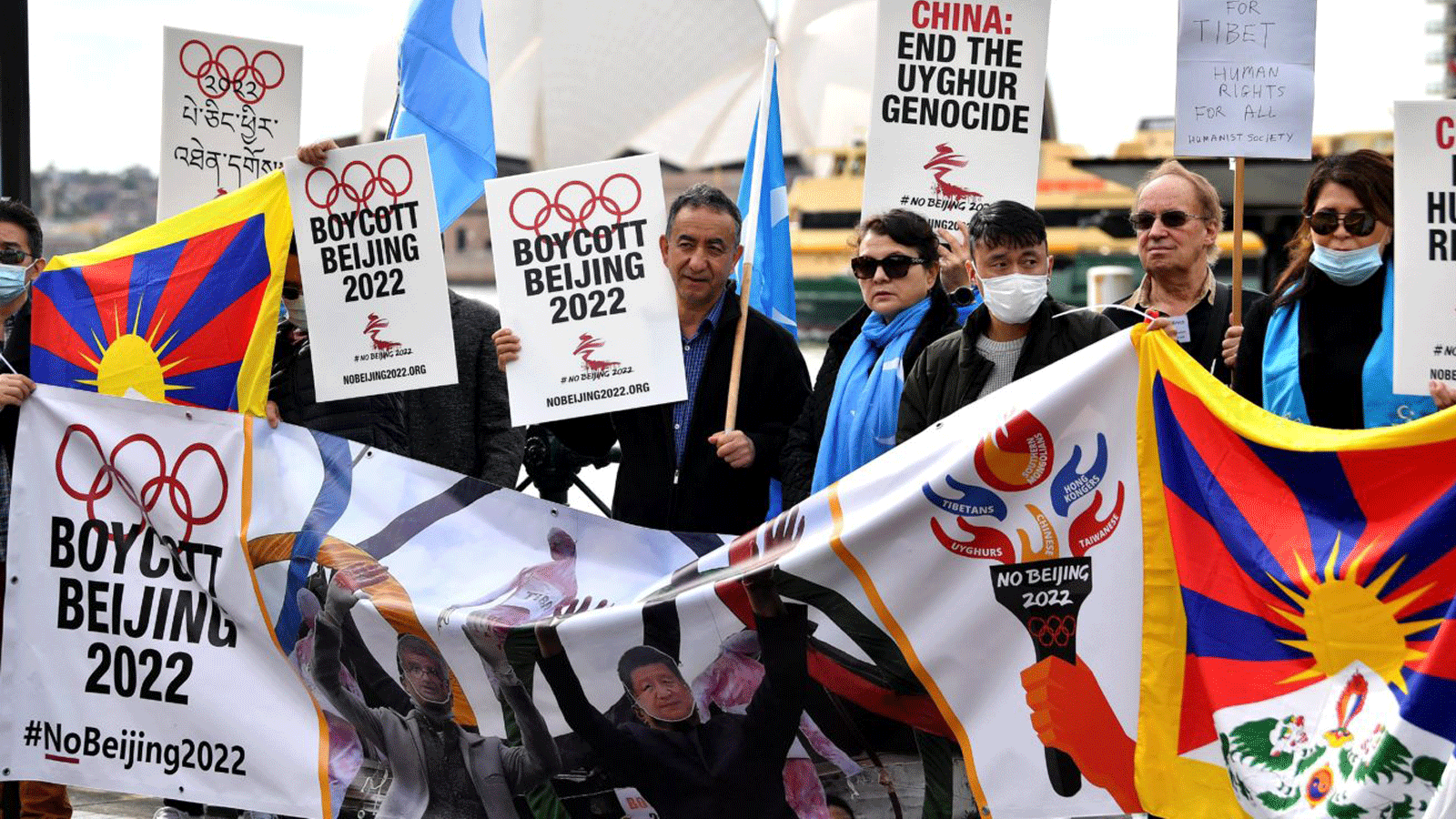 متظاهرون يطالبون بمقاطعة دولية للألعاب الأولمبية الشتوية لعام 2022 في بكين، الصين