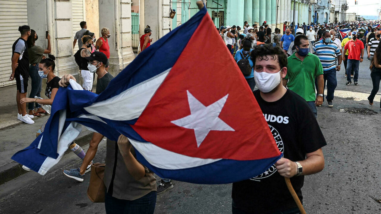 جانب من التظاهرات المعارضة للحكومة الكوبية في 11 تموز/يوليو
