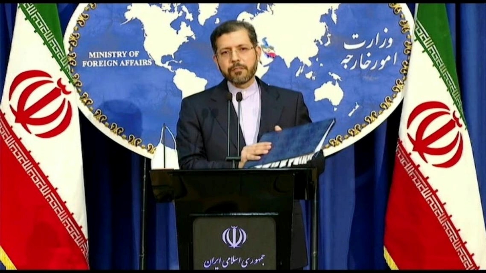 الناطق باسم وزارة الخارجية الإيرانية سعيد خطيب زاده خلال مؤتمر صحافي. (أرشيفية)