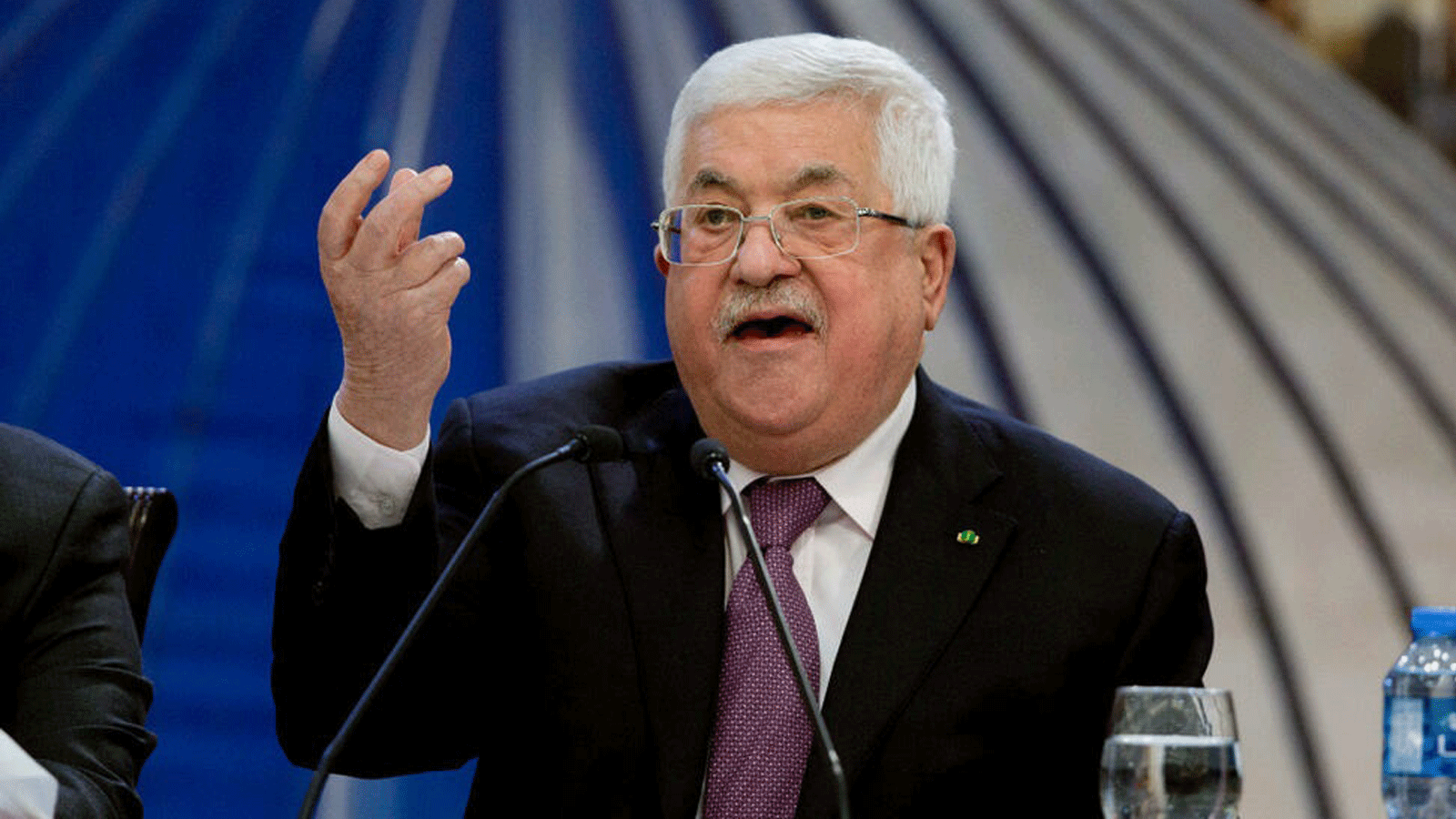 صورة للرئيس الفلسطيني محمود عباس وهو يتحدث بعد اجتماع للقيادة الفلسطينية في مدينة رام الله بالضفة الغربية.22 كانون الثاني/ يناير 2020