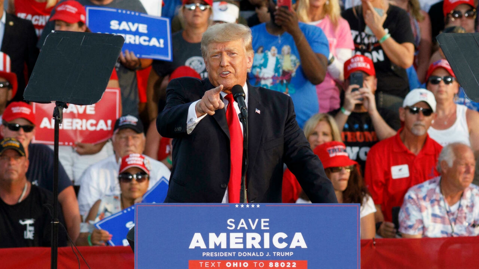 الرئيس الأميركي السابق دونالد ترامب خلال خطاب على غرار حملته الانتخابية في ويلينغتون، أوهايو، الولايات المتحدة الأميركية. بتاريخ 26 حزيران/ يونيو 2021.
