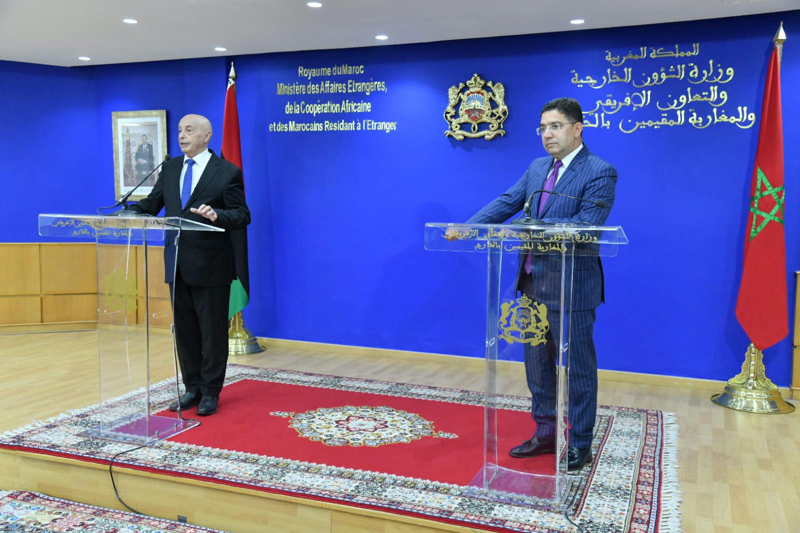 وزير خارجية المغرب و رئيس مجلس النواب الليبي خلال لقاء صحافي الخميس في الرباط