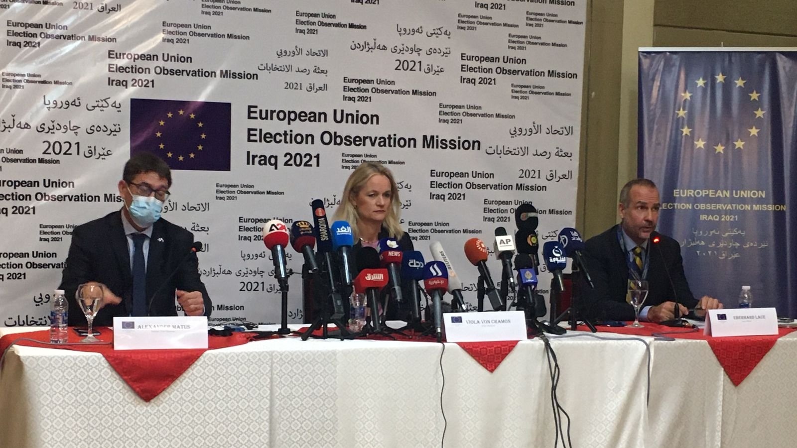 رئيسة بعثة الاتحاد الأوروبي لمراقبة الانتخابات العراقية خلال مؤتمرها الصحافي في بغداد الخميس 16 أيلول/ سبتمبر 2021 (وكالة الأنباء العراقية)