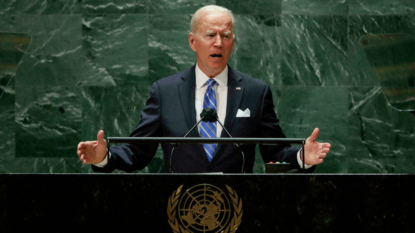 الرئيس الأميركي جو بايدن يخاطب الجمعية العامة للأمم المتحدة في نيويورك في 21 أيلول/سبتمبر 2021