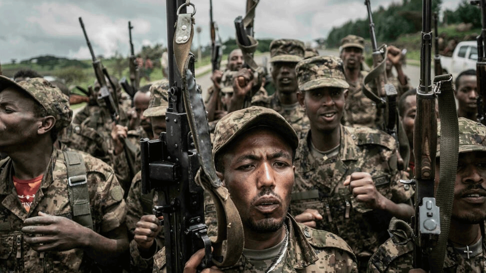 جنود من قوات الدفاع الوطني الإثيوبية في صورة أثناء تدريب في أمهرة في 14 أيلول/سبتمبر 2021